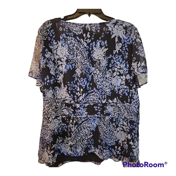 Covington mock wrap blouse with side zipper, blue, 22W - Picture 3 of 7